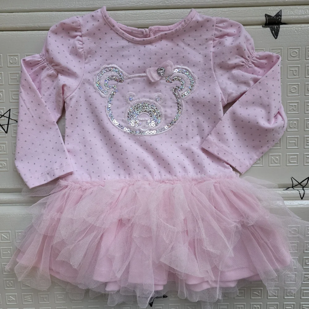 Nannette Baby Pink Sparkle Bear Dress